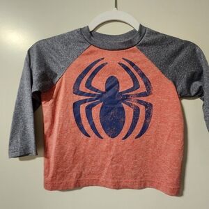 Spider Graphic Kids Raglan Shirt - Red and Gray